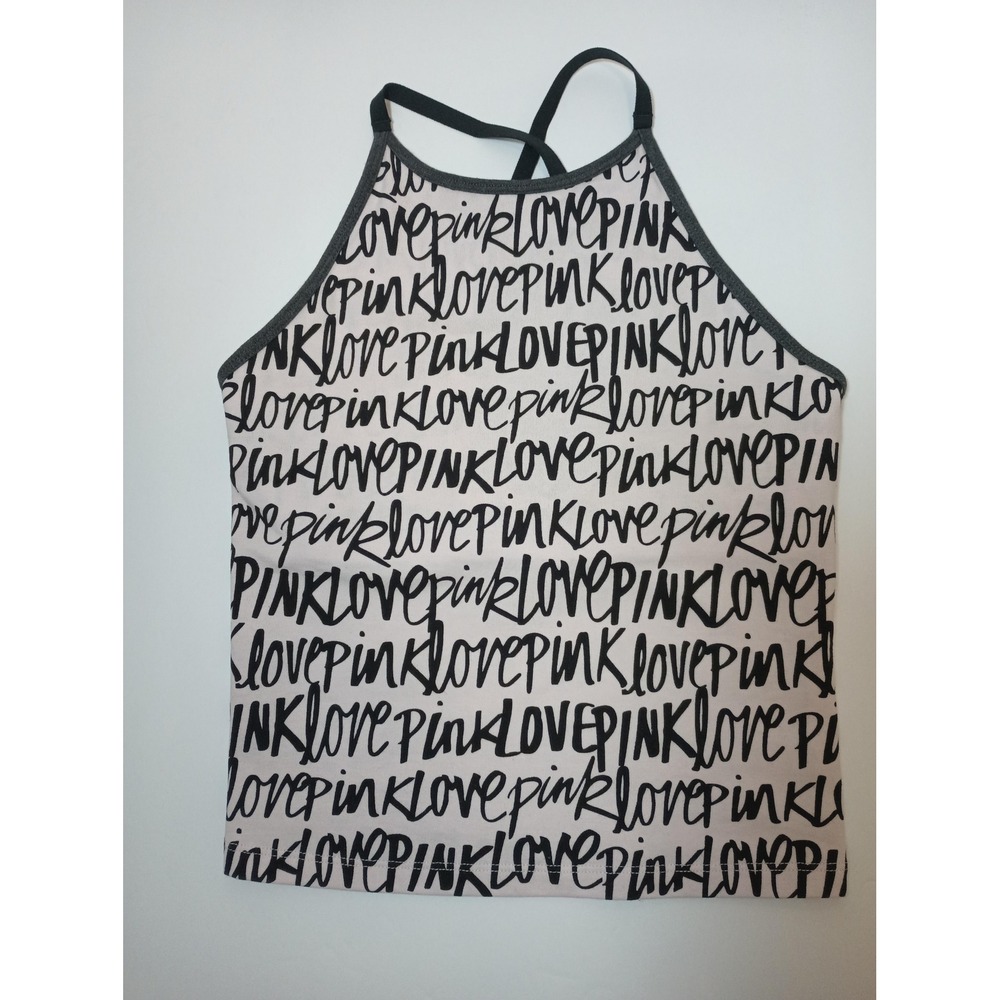 Pink Victoria's Secret Tank Top XS Love Pink Script High Neck Bra Workout Sporty